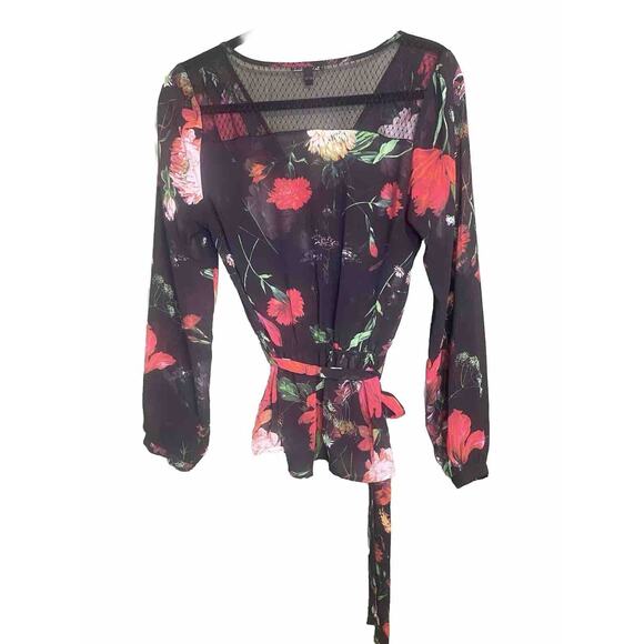 Express Blouse Womens Small Peplum Sheer Floral Dark Romantic Office Party Shirt - Picture 2 of 10